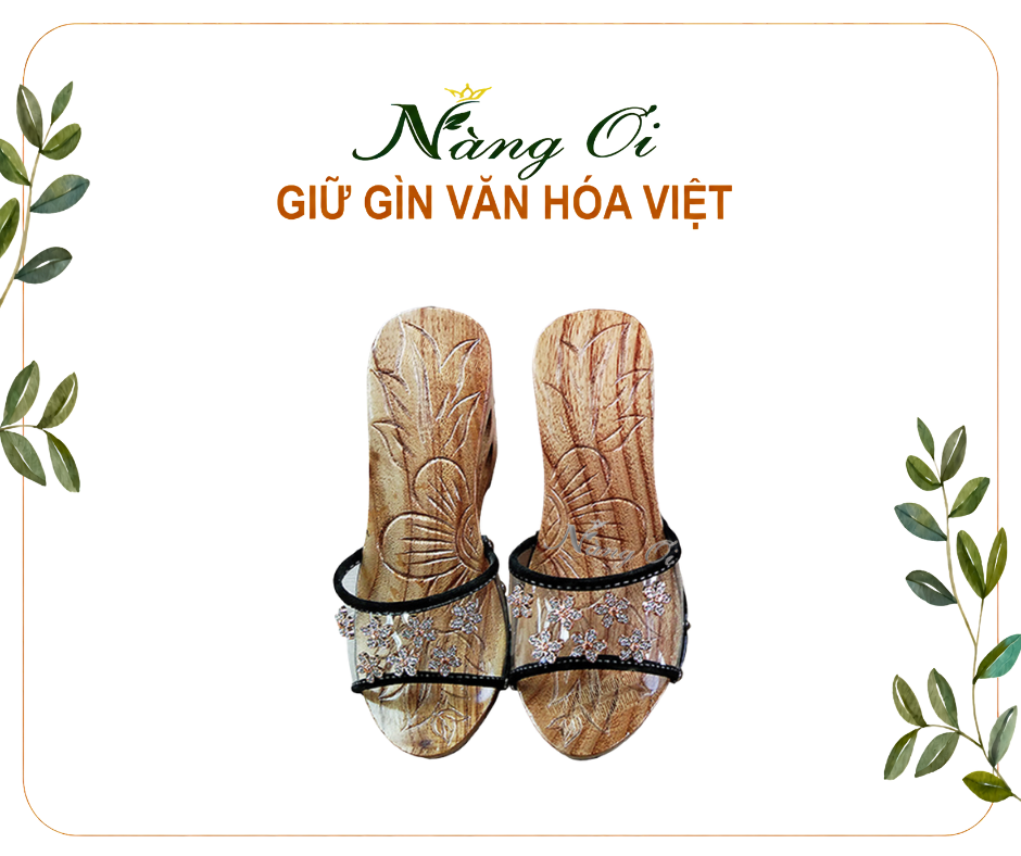 guốc gỗ cho nữ cao 8cm chạm gót nghệ thuật